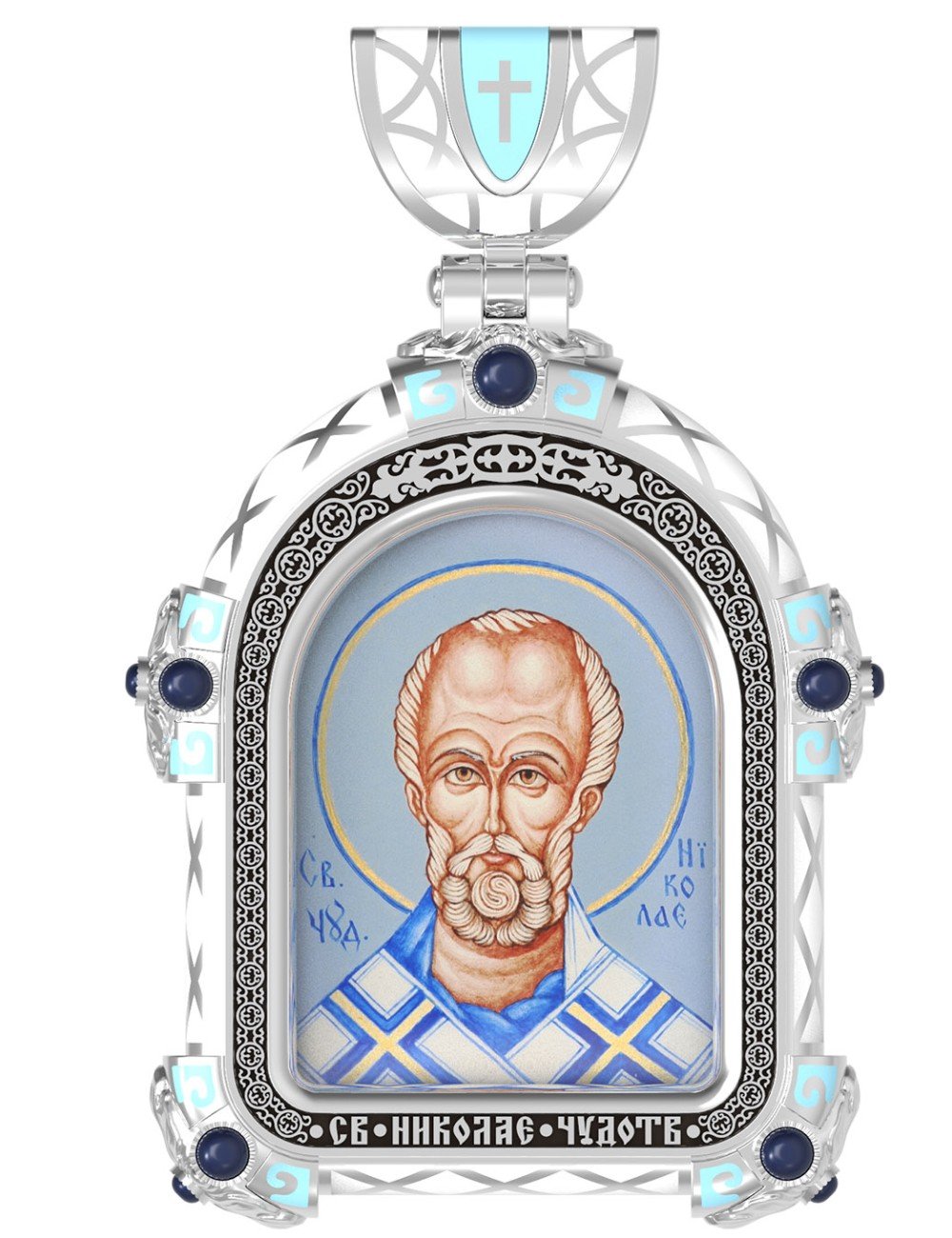 Образок из белого золота 585 пробы с эмалью и иконописью