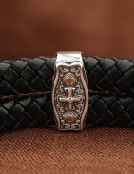 Браслет кожаный с серебром 925 пробы, золотом и ониксом