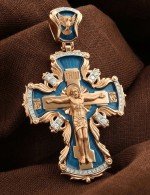 Крест из золота 585 пробы с эмалью и бриллиантами