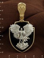 Образок из лимонного золота 585 пробы с эмалью и ониксом