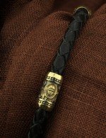 Браслет кожаный с золотом 585 пробы