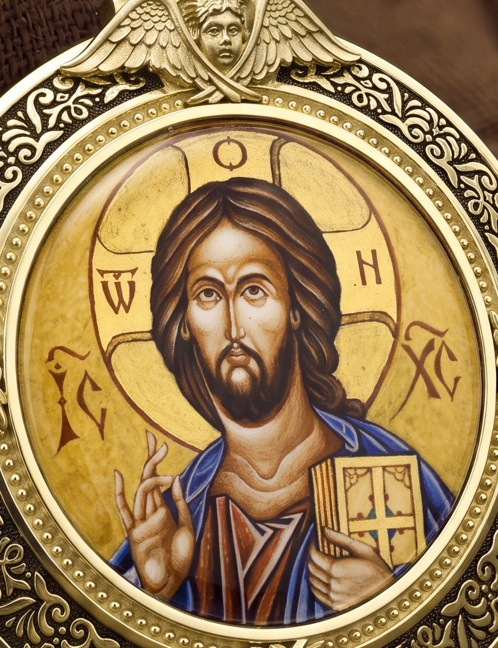 Образок из лимонного золота 585 пробы с эмалью и иконописью