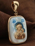 Образок из золота 585 пробы с эмалью и перламутром