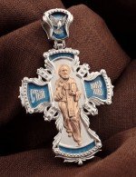 Крест из белого золота 585 пробы с эмалью