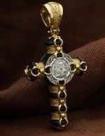 Крест из лимонного золота 585 пробы с ониксом