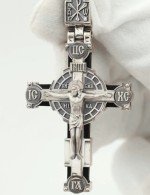 Крест из серебра 925 пробы с эмалью и эбеновым деревом