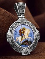 Образок из белого золота 585 пробы с эмалью и иконописью