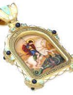 Образок из лимонного золота 585 пробы с эмалью и иконописью