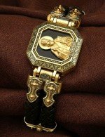 Браслет кожаный с золотом 585 пробы и ониксом