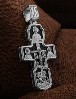 Крест из белого золота 585 пробы с ониксом