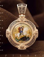 Образок из золота 585 пробы с эмалью и иконописью