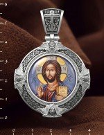 Образок из белого золота 585 пробы с эмалью и иконописью