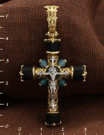 Крест из лимонного золота 585 пробы с ониксом и жадеитом