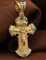 Крест из лимонного золота 585 пробы с бриллиантами