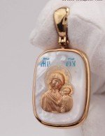 Образок из золота 585 пробы с эмалью и перламутром