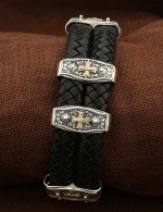 Браслет кожаный с серебром 925 пробы и золотом