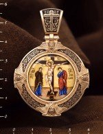 Образок из золота 585 пробы с эмалью и иконописью