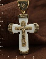 Крест из лимонного золота 585 пробы с бивнем мамонта