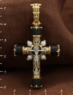 Крест из лимонного золота 585 пробы с ониксом и малахитом