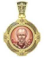 Образок из лимонного золота 585 пробы с эмалью и иконописью