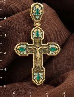 Крест из лимонного золота 585 пробы с эмалью и хризопразом