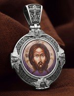 Образок из белого золота 585 пробы с эмалью и иконописью
