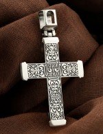 Крест из серебра 925 пробы с эмалью и эбеновым деревом