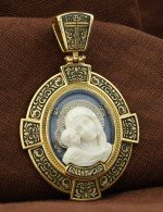 Образок из лимонного золота 585 пробы с эмалью и бивнем мамонта