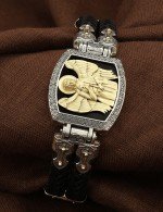Браслет кожаный с серебром 925 пробы, золотом и ониксом