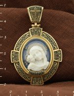 Образок из лимонного золота 585 пробы с эмалью и бивнем мамонта