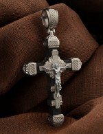 Крест из белого золота 585 пробы с эбеновым деревом