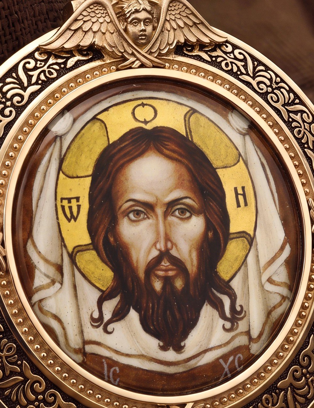Образок из золота 585 пробы с эмалью и иконописью