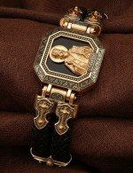 Браслет кожаный с золотом 585 пробы и ониксом