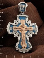Крест из белого золота 585 пробы с эмалью
