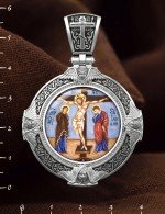 Образок из белого золота 585 пробы с эмалью и иконописью