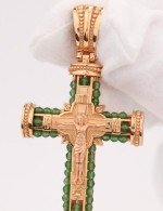 Крест из золота 585 пробы с хризопразом