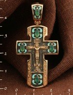 Крест из золота 585 пробы с эмалью и хризопразом