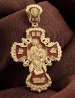 Крест из лимонного золота 585 пробы с эмалью