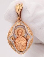 Образок из золота 585 пробы с бриллиантами и перламутром