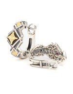 Серьги из серебра 925 пробы и золота 585 пробы с ониксом и рубином