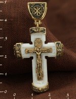 Крест из лимонного золота 585 пробы с бивнем мамонта