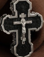 Крест из белого золота 585 пробы с эбеновым деревом