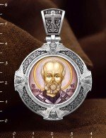 Образок из белого золота 585 пробы с эмалью и иконописью