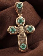 Крест из золота 585 пробы с эмалью и хризопразом