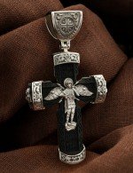 Крест из белого золота 585 пробы с эбеновым деревом