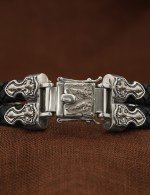 Браслет кожаный с серебром 925 пробы и ониксом