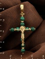 Крест из лимонного золота 585 пробы с малахитом