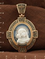Образок из золота 585 пробы с эмалью и бивнем мамонта