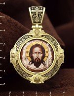 Образок из лимонного золота 585 пробы с эмалью и иконописью