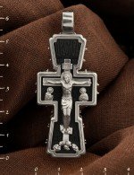 Крест из белого золота 585 пробы с эбеновым деревом